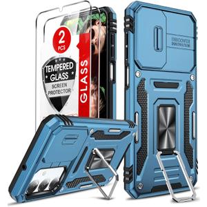 LeYi for Phone Case Galaxy A17/A16-5G: A17 5G Screen Protector [2 Packs], Galaxy A16 5G Phone Case with Magnetic Kickstand, Military-Grade Protective de Telfono A16/A17 4G for Women Men, Light Blue