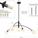 Modern Chandelier 5 Light Black Glass Globe Chandelier Mid Century Sputnik Ceiling Light Fixtures for Dining Room Kitchen Island Bedroom Living Room 41.3IN Diameter