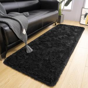 LOCHAS Ultra Soft Indoor Modern Area Rugs Fluffy Living Room Carpets for Children Bedroom Home Decor Nursery Rug 2x8 Feet, Black