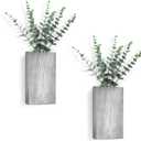 Dahey 2 Pack Wood Wall Planter Vase with Artificial Eucalyptus Farmhouse Wall Hanging Decor Pocket Planter for Indoor Fake Plants Greenery, Living Room Bedroom Kitchen Home Office Decoration, Grey (Medium, Gray)