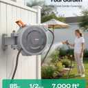 Retractable Garden Hose Reel 85 ft x 1/2 inch, Heavy Duty Automatic Garden Hose Reels, High-Flow, Any Length Lock, 180 Swivel Bracket, Brass Fitting, Wall Mount Water Hose Reel for Outside