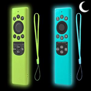 2 Pack Silicone Case for Samsung Smart TV Remote - Compatible with BN59-01385, BN59-01386, TM2280E, BN59-01391 - Protective Silicone Cover for 2022 Solar Cell Remote Control (Glow Green + Glow Blue)