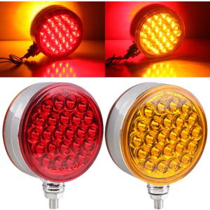 2Pcs 4" Double Face Led Turn Signal Lights 48LED, Round Double Face Led Fender Pedestal Lights Stop Turn Tail Amber/Red Post Mount Dual Trailer Lights 10V-30V for Truck Trailer Towing
