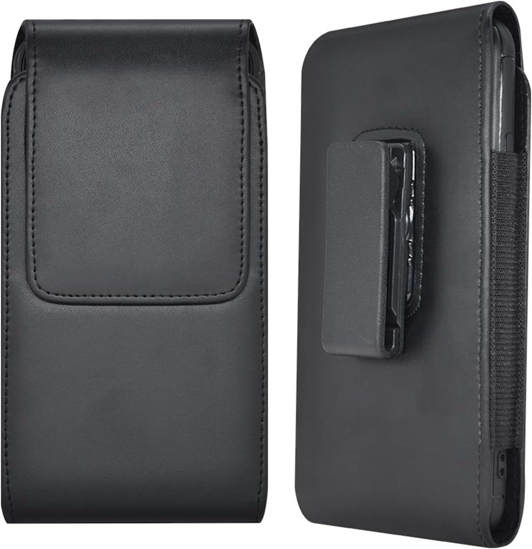 for Motorola Moto G 5G 2025 2024 G Power 2025 2024 2023 G Stylus 5G 2025 2024 Cell Phone Holster Holder Belt Clip Case PU Leather Pouch for Samsung Galaxy S25 S24 S23 Ultra (Black2, XL)