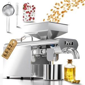 PYY Oil Press Machine - Automatic Electric Oil Maker for Home Commercial, 750W Cold & Hot Press Seeds Nuts Oil Expeller Press Mill, Stainless Steel Household Oil Maker for Peanuts