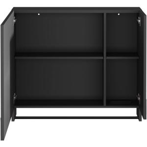 ChooChoo Lighted Medicine Cabinet with Mirror, Bathroom Wall Cabinet with Mirror Doors, LED Lights, Adjustable Shelves, Towel Bar,Wall-Mounted, Black