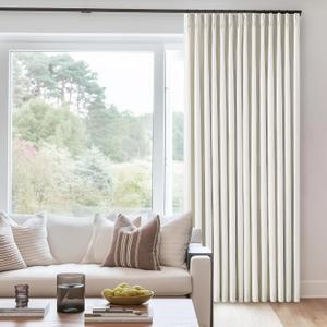 Natural Cream Pinch Pleated Full Blackout Curtains 100 Inches Long Linen Blend Room Darkening Curtain for Living Dining Room Bedroom Memory Shape Thermal Insulated Pinch Pleat Drape with Hooks Rings