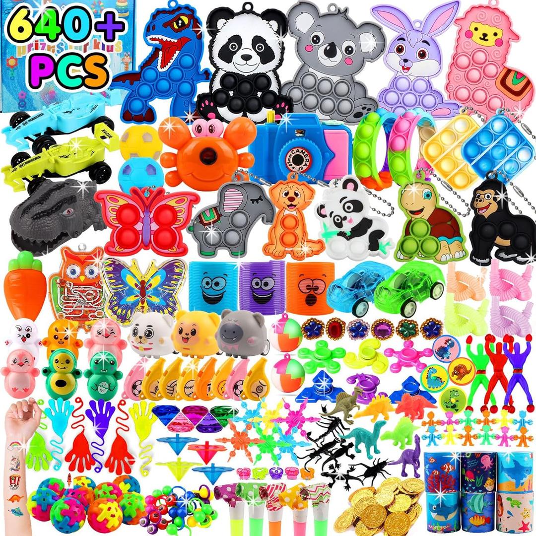 Kiss Monkey 640 PCS Prize Treasure Box Toys for Classroom, Party Favors for Kids 8-12, Fidget Toys Bulk, Goodie Bags Stuffers for Kids, Birthday Gifts, Pinata Stuffers, Carnival Prizes