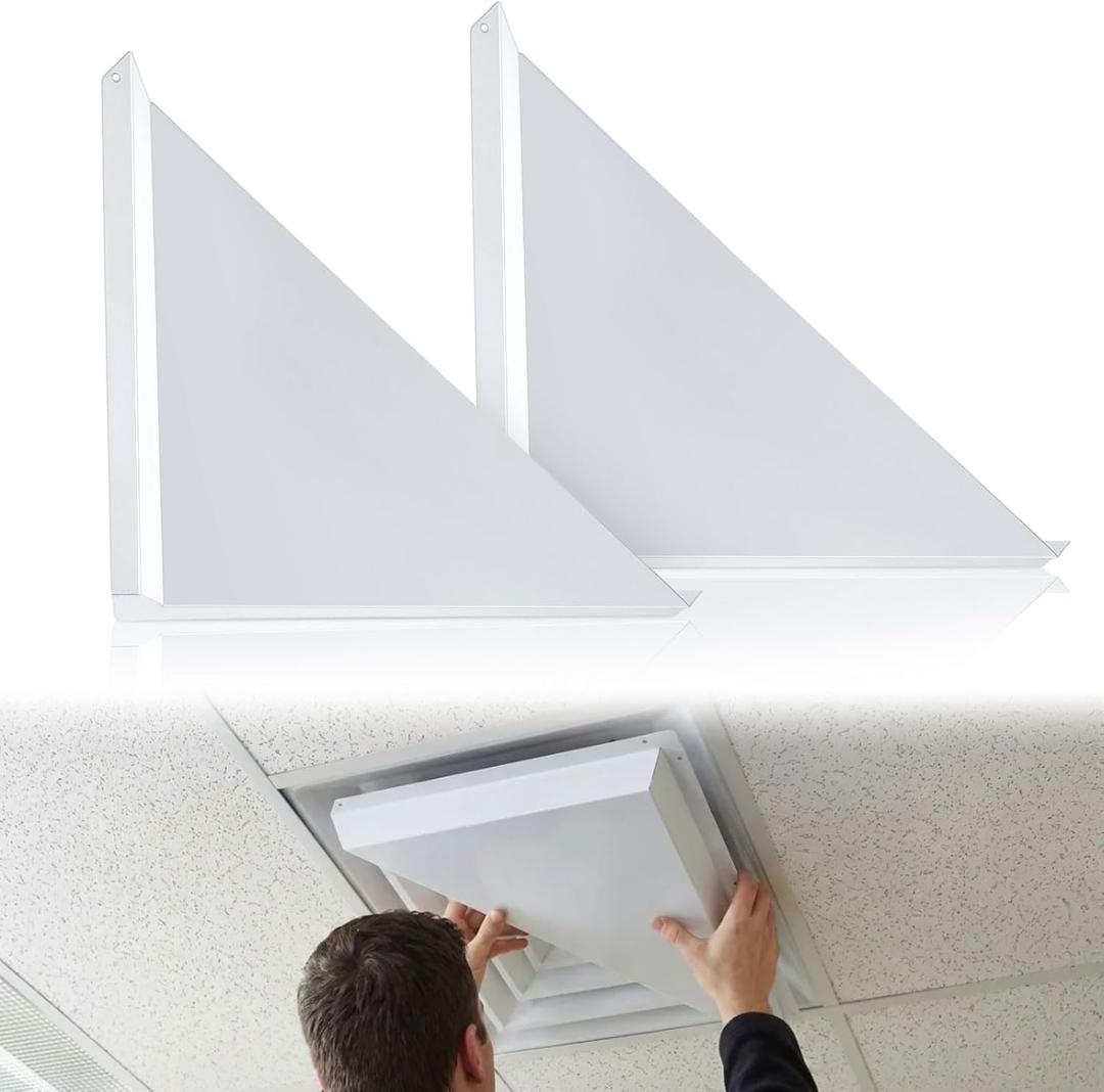 Copkim 2 Pack Aluminum Corner Air Diverter (Triangle) for 12 x 12 Inch Ceiling Air Vent Deflector Commercial Ceiling Diffuser Adjustable AC Vent Cover Redirect Airflow for Office Home, White