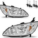 Headlights Assembly for 2004-2005 Honda Civic 2/4Door Halogen Headlamp Replacement, High/Low Beam W/Bulbs, Driver & Passenger Side