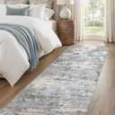 3x10 Runner Rug, Abstract Washable Hallway Rugs, Blue Grey