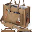 FIORETTO Canvas Tote Bag for Women with Zipper Closure & Individual Compartments for Work College for Teacher & Nurse (Medium, Brown)