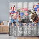 Newsely 4th of July Shower Curtain 60Wx72H Inch Independence Day Patriotic Farmhouse Highland Cow Animals Rustic Bathroom Set Donkey Chicken Pig Waterproof Bath Decoration Accessories Home Decor