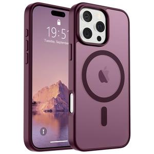 SUPFINE Magnetic for iPhone 16 Pro Case (Compatible with MagSafe) (Military Grade Drop Protection) Slim Translucent Matte Shockproof with Anti-Fingerprint Phone Case,Wine Red