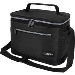 opux Insulated Lunch Box Men Women, Lunch Bag for Work School, Leakproof Soft Cooler Tote Adult, Large Lunch Pail Kids Boys Girls, Picnic Beach Food Bag with Shoulder Strap, Black