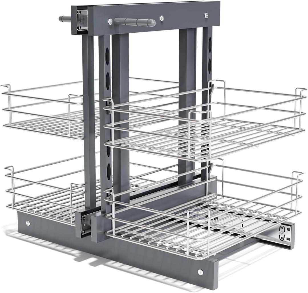 Blind Corner Pull Out Organizer for 32" Cabinet Left Open & Right Open Compatible 2 Tier 4 Shelves Adjustable Height