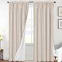 H.VERSAILTEX Linen Look 100% Blackout Curtains 95 Inches Long for Bedroom Full Light Blocking Rod Pocket Linen Textured Thick Window Curtain Drapes with White Backing, Natural, 2 Panels