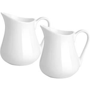 Gurygo 2 Pack 4 Oz Classic White Ceramic Small Creamer Pitcher with Handle- Fine Porcelain Small Milk Pitcher - Ceramic Creamer Container for Coffee Milk Sauces Salad, Microwave & Freezer Safe