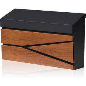Ydocabinit Wall Mount Mailbox, Large Capacity Mailbox for House, Galvanized Steel Rust-Proof Metal Post Box Drop Mailboxes for Outside, 15.74"9.84"4.33", Black Wooden Patterned Metal Sheet