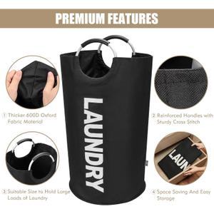 DOKEHOM 90L Large Laundry Basket, Collapsible Laundry Bag, Freestanding Tall Clothes Hamper, Foldable Washing Bin (Black)