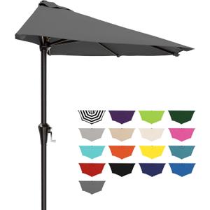 AreShark 9FT Half Patio Umbrella, Outdoor Wall Umbrella with Crank & 5 Sturdy Ribs, Table 1/2 Umbrella Patio for Garden, Deck, Balcony and Pool, Gray