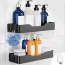 Daoun Adhesive Shower Caddy, 2 Pack Bathroom Shelves for Inside Shower, Rustproof No Drilling Shower Organizer with 4 Hooks and Anti-Fog Mirror, Black