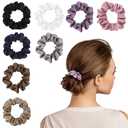 Scrunchies for Women,Silk Satin Hair Scrunchies,Elastic Strengthening Hair Ties,Ponytail Holder Suitable for Thick Thin Hair,Luxury Scrunchy for Girls (8 PCS Classic Colors)