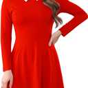 Aphratti Women's Long Sleeve Fall Dresses 2025 Casual Peter Pan Collar A Line Fit and Flare Skater Goth Dress (Red), Size: X-Large