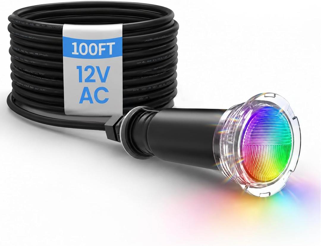1.5 Inch RGBW LED Pool Lights for Inground Pool with 100ft Cord Color Changing 12V AC Direct Replacement for Pentair GloBrite MicroBrite Pool Light IP68 Waterproof Underwater Led Spa Light
