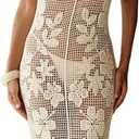 WDIRARA Women's Floral Crochet Sheer Cover Up Maxi Beach Dress Hollow Out Sleeveless Coverups (Beige, L)