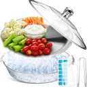 Baderke 1 Set 10" Chilled Serving Tray for Parties with Compartments and Lid Ice Chilled Platter Charcuterie Serving Board for Fruit Seafood Vegetable Appetizer Shrimp Cocktail (Silver)