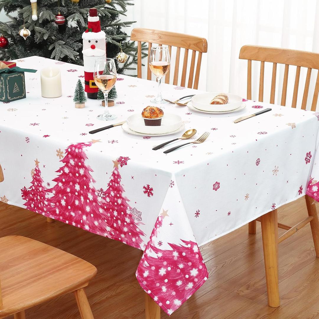 CAROMIO 60x120 Inch Pink Christmas Table Linen, Formal Holiday Dinner Tablecloth, Fits Extended Dining Tables (Seats 10-12), Machine Washable