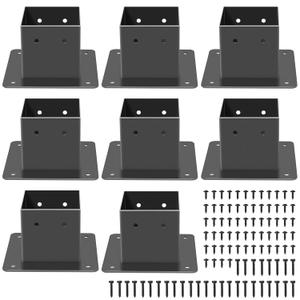 4x4 Post Base, 8Pcs Post Brackets (Inner Size 3.5"x3.5") Heavy Duty Steel Fence Post Anchor for Wood Deck Porch Railing Pergola Mailbox Support Black Powder-Coated