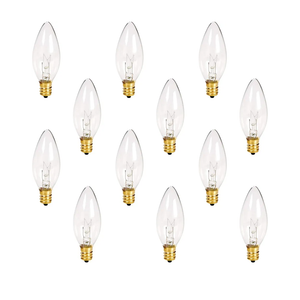 Tip Candelabra Replacement Night Light Bulbs - 7 Watt - 120 Volts - E12 (12 Pack) - Great for Electric Window Candle Light Bulbs Lamps. 11 lamps, 1 broke