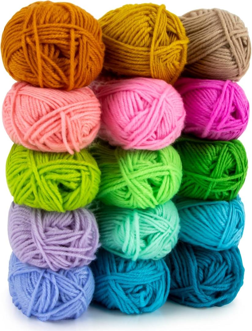 15x20g Acrylic Yarn for Crocheting - Soft Knitting Yarn for Crafts Multicolor Skeins for Crocheting DIY Bulk for Handicraft Knitting Scarves Ideal Gift for Beginners Adults (GREEN WINTER)