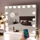 Hansong Vanity Mirror with Lights: Hollywood Lighted Makeup Mirror with 15 LED Bulbs, 22.8''x18'' Light Up Mirror with 3 Colors Modes for Desk, Large Mirrors with USB Charging Port for Bedroom, White