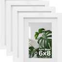 Egofine 6x8 Picture Frames Set of 4, Made of Solid Wood Covered by Plexiglass 4x6 and 5x7 with Mat or 6x8 whitout Mat, for Table Top Display and Wall Mounting Photo Frame White