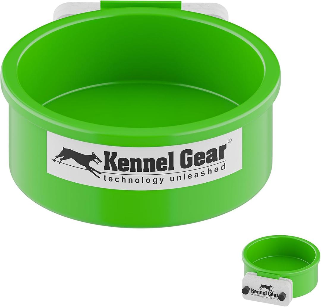 Dog Crate Water Bowl No Spill, 20oz Food-Grade Polypropylene Feeder, Secure Crate Mount with Covered Parts, Travel-Ready & Easy to Clean (Green)