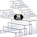 Aheroi Display Risers, 16 Pcs 4 Set(7”L~8”L~9”L) Acrylic Riser Display Shelf, Clear Risers Display Stands, Rectangular Acrylic Risers for Decor Display, Cupcake Candy Shoe Showcase Stands