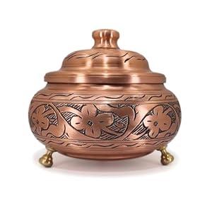 Copper Sugar Bowl with Lid - 17 oz, Handcrafted TurkishDesign | Multipurpose Seasoning & Spice Jar, Coffee Canister | Ideal Kitchen Decor & Housewarming Gift (Chiseled Floral - Copper Color)