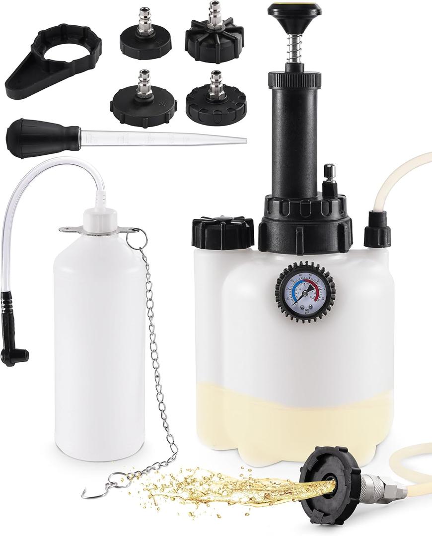 3L Brake Fluid Bleeder Kit - One Man Brake Pressure Bleeding w/ 1L Catch Bottle, Automotive Manual Power Bleeder Vacuum Pump, Upgraded Adapters (43.5/45/49.5/50.7mm) for Master Cylinders