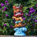 Solar Tiki Statue Outdoor Decor-Tiki Bar Decor-Garden Tiki Surfing Statues Waterproof Decoration Figurine for Tiki Bar,Patio,Balcony,Yard,Lawn,Table,Desk 9.92 Inches Tall