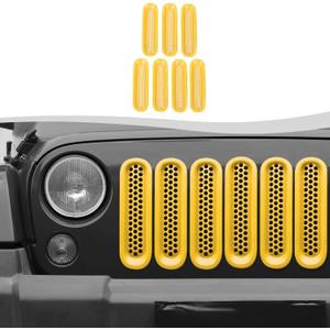 Mesh Grill Insert Grille Inserts Cover Fit for 2007-2018 Jeep Wrangler JK JKU(Yellow)