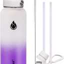 SENDESTAR Water Bottle 32oz Double Wall Vacuum Insulated Leak Proof Stainless Steel Sports Water BottleWide Mouth with New Flex Straw Lid & Spout Lid (White&Voilet)