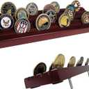 Military Challenge Coins Display Holder Solid Wood,Challenge Coin Stand Holds 30 Coins , 4 Row Military Coin Holder Rack for Desk,Challenge Coin Display Case for Collectors, Red (Large, Mahogany)