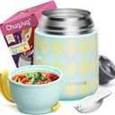 Thermo for Hot Food for Adults Kids | Wide Mouth, 18 oz Insulated Food Jar with Spoon, Leakproof Soup Thermo for School Office Travel, Thermal Steel Lunch Container Easy to Carry (Green) (18 Fluid Ounces, Mint Rrhombus)