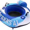 WERNNSAI 52" Heavy Duty River Tube with Canvas Cover Large Pool Floats Adults Hexagon Inflatable Water Tubes Tubing River Raft Lounge Chair with Cup Holders Backrest Grab Handles