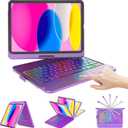 CC Store for iPad (A16) 11th 10th Generation Case with Keyboard - 7 Color Backlit 360° Swivel Multi-Touch Track Pencil Holde for iPad 11-inch A16 2025 10th Gen 10.9 Inch 2022 (Purple)