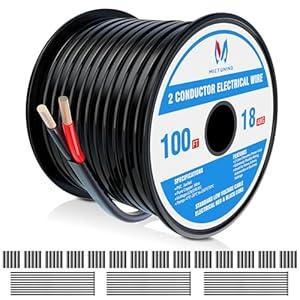 MICTUNING 18 Gauge Wire 100FT 2 Conductor Electrical Wire, 18 AWG Wire Stranded PVC Cord, 12/ 24V Low Voltage/ Tinned Copper/ Flexible/ 18/ 2 Wire for Automotive Wire LED Strips Lamp Lighting Marine