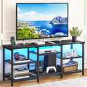TV Stand for 55 Inch TVs, Entertainment Center with Movable Shelf Panels, Power Outlet and LED Lights Open Storage Shelves, TV Media Console Table for Living Room and Bedroom, Black